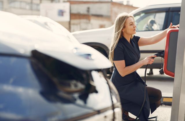 Personne rechargeant sa voiture électrique à une borne, en tant que locataire